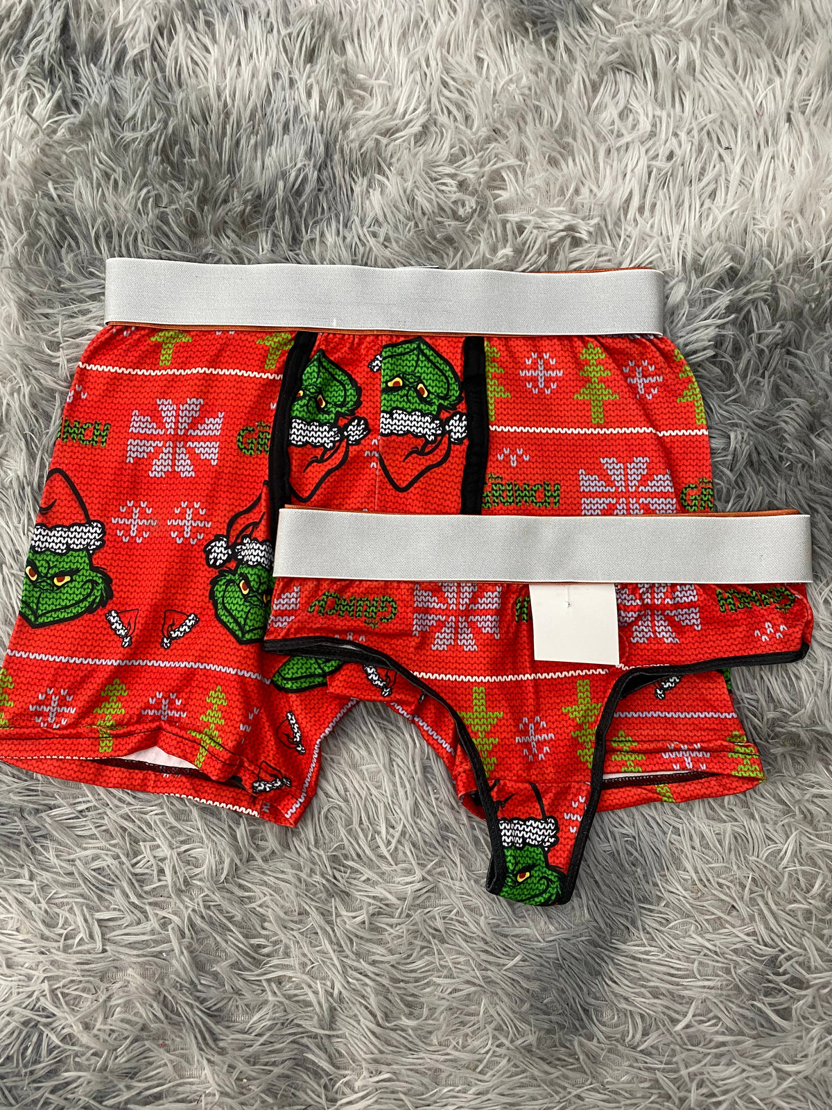 Grinch & Trees Christmas Red Background Duo With Thong
