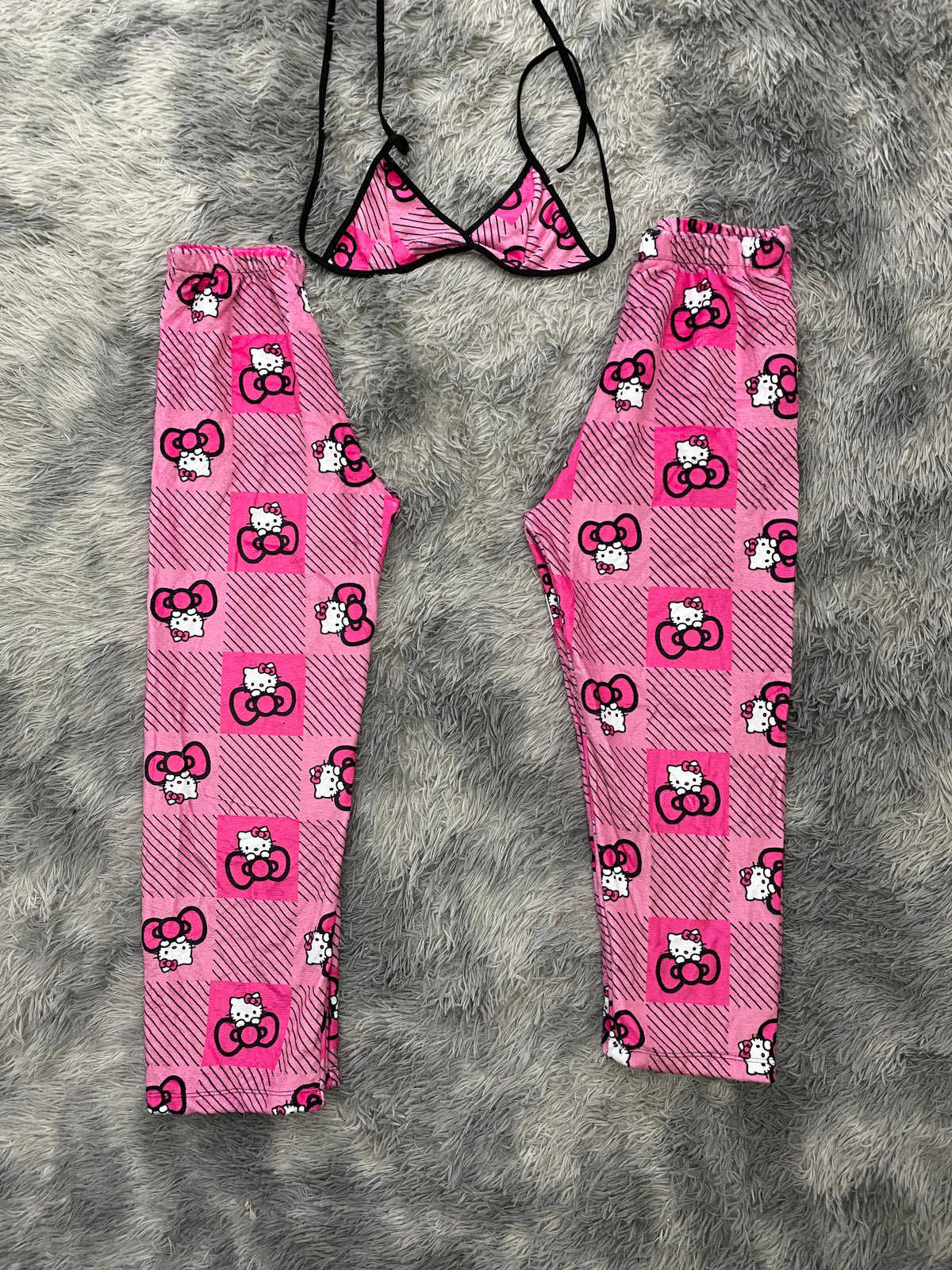 Kitty Bows Plaid Pink Matching Plushie PJs