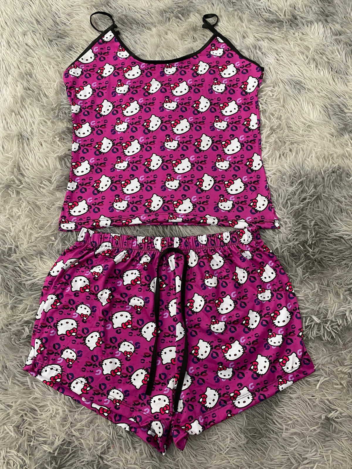 Kitty Animal Print Purple Brush Women's Pajama Set