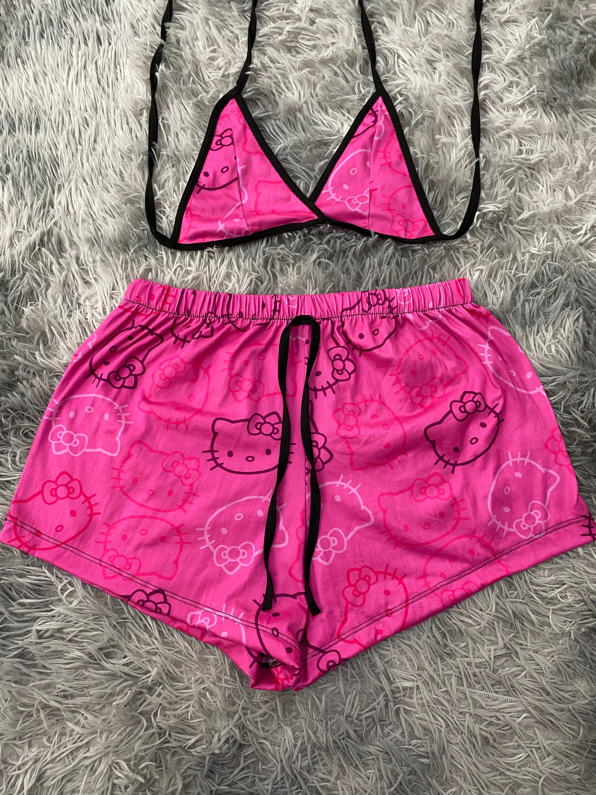 Kitty Faces Colors Pink Background Matching Top & Short