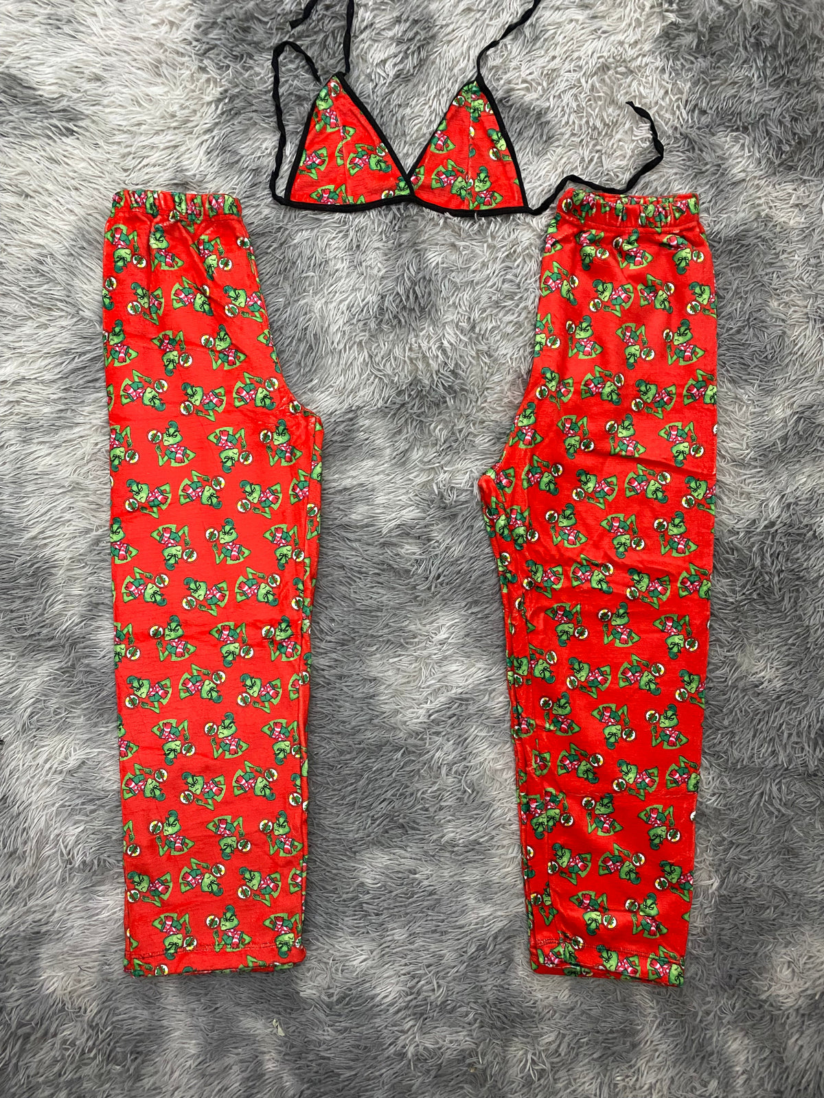 Grinch Cartoon Red Background Matching Plushie PJs