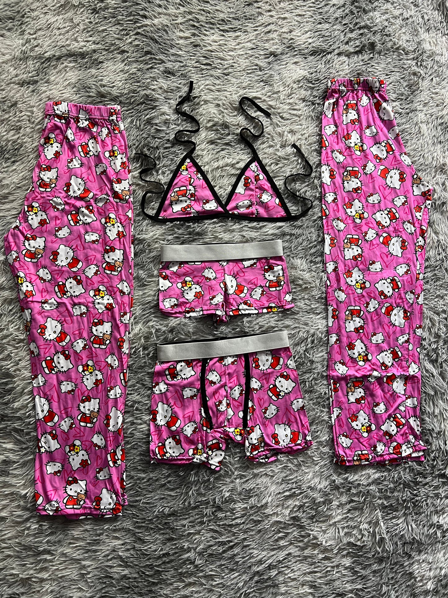 Spider Kitty Background Of Hearts Pink 5 Piece PJ - Fundies