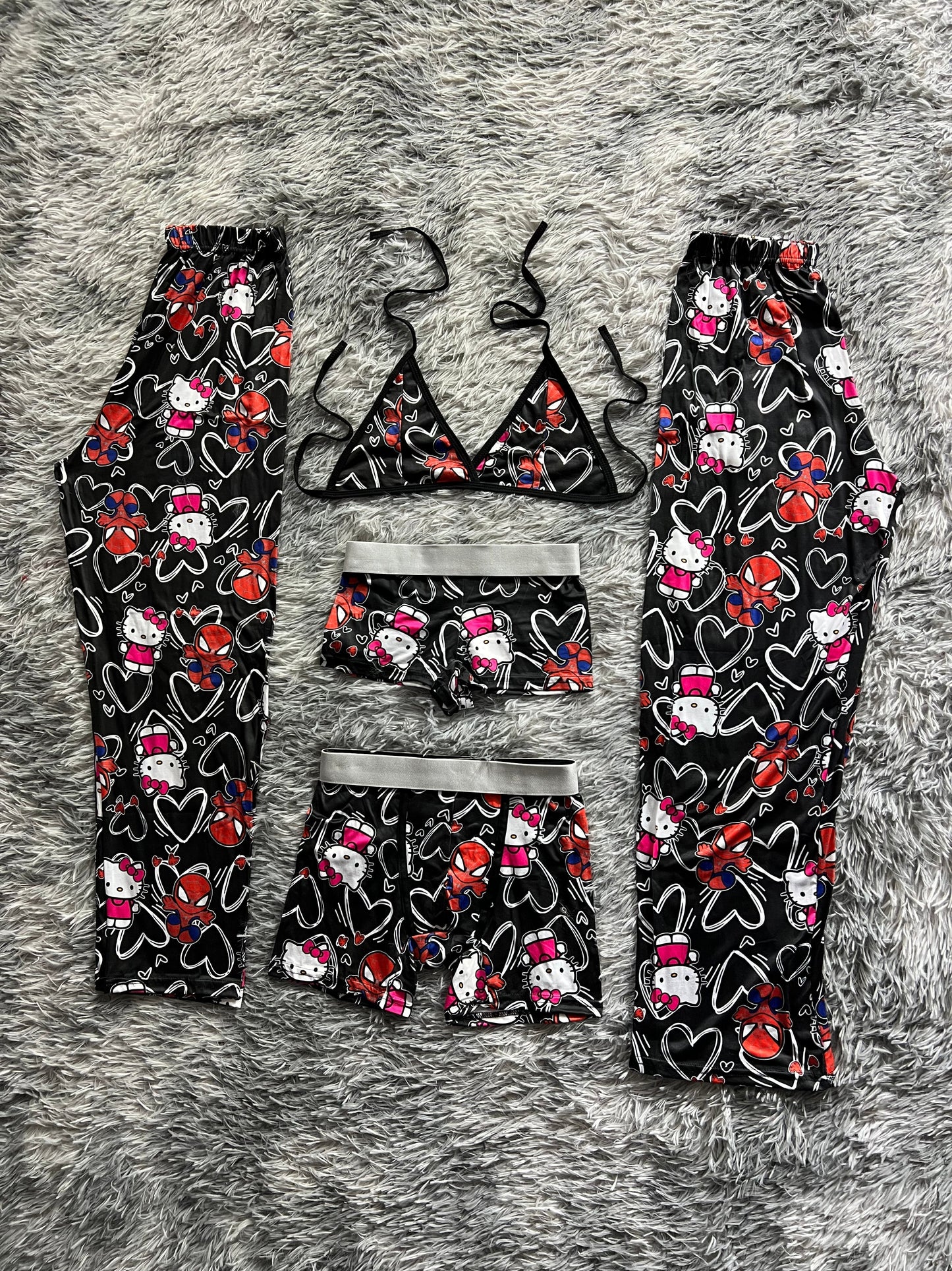 Spider Kitty Background Of Heart Black 5 Piece PJ - Fundies