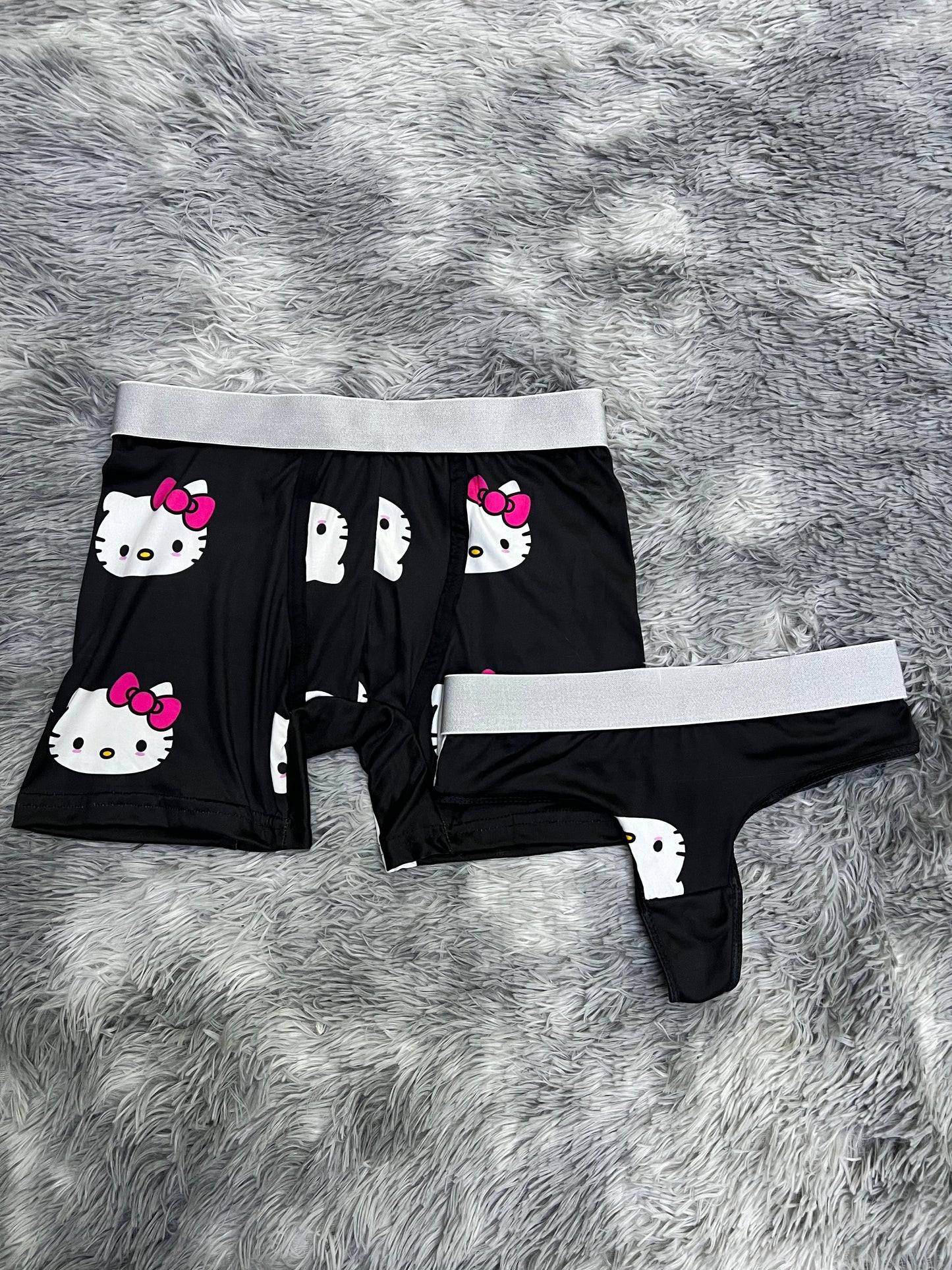 Hello kitty face black background matching couples underwear set