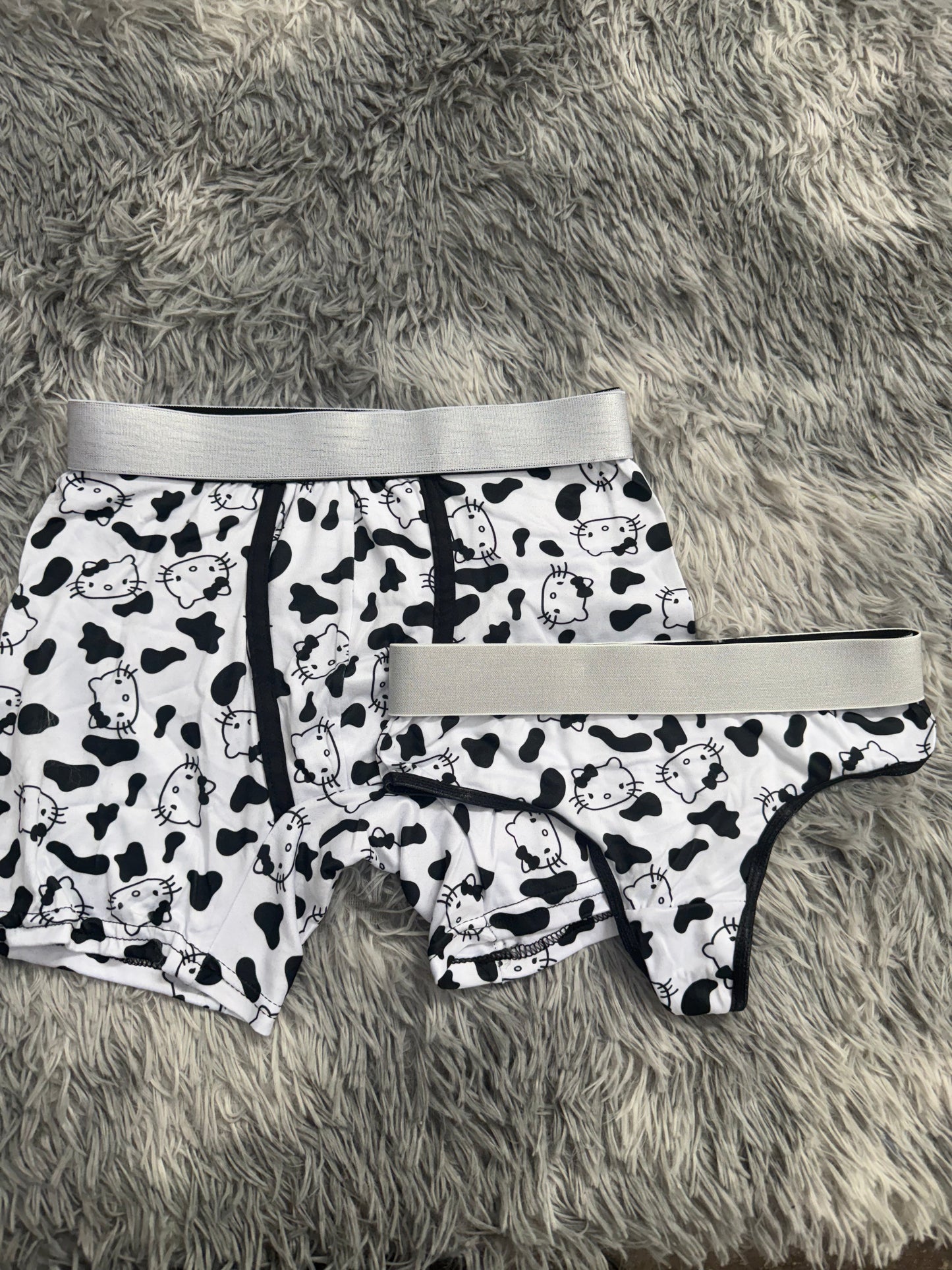 Hello Kitty White Cow Matching Boxer & Thong Set