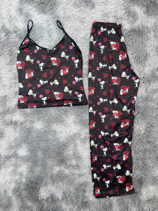 Snoopy Heart Background Black Women's Pajama Set - Fundies
