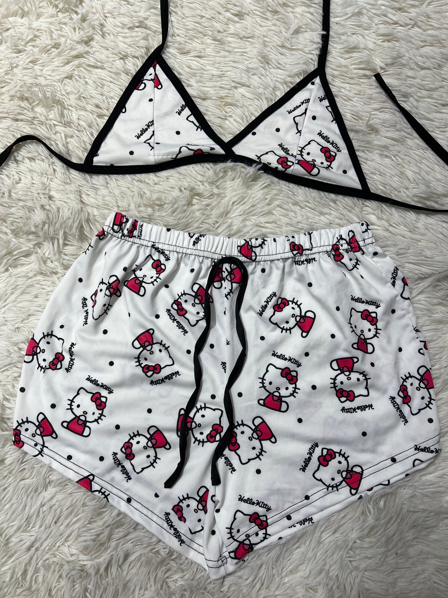Hello Kitty Dots White Brush Matching Top & Short - Fundies