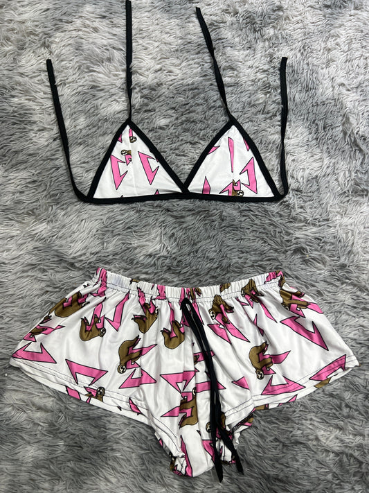 CT White And Pink Brush Matching Top & Short - Fundies