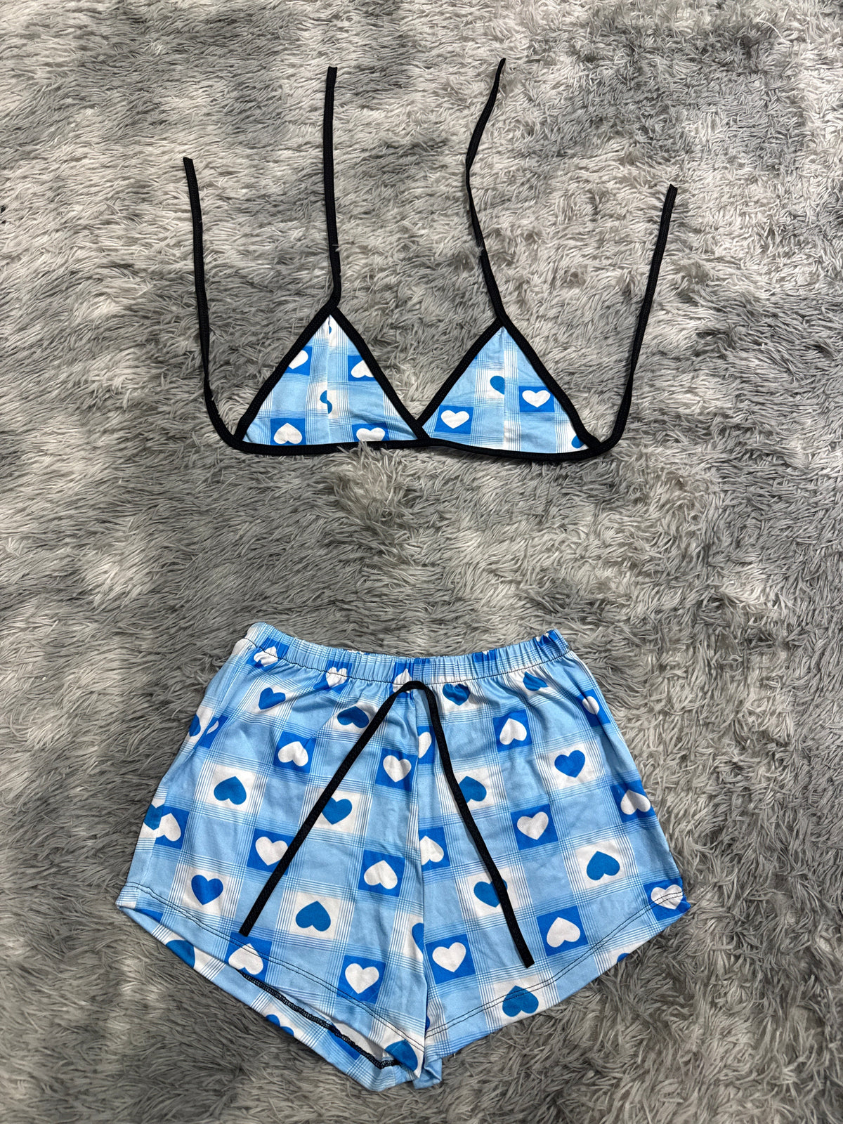 Plaid & Hearts Blue Matching Top & Short