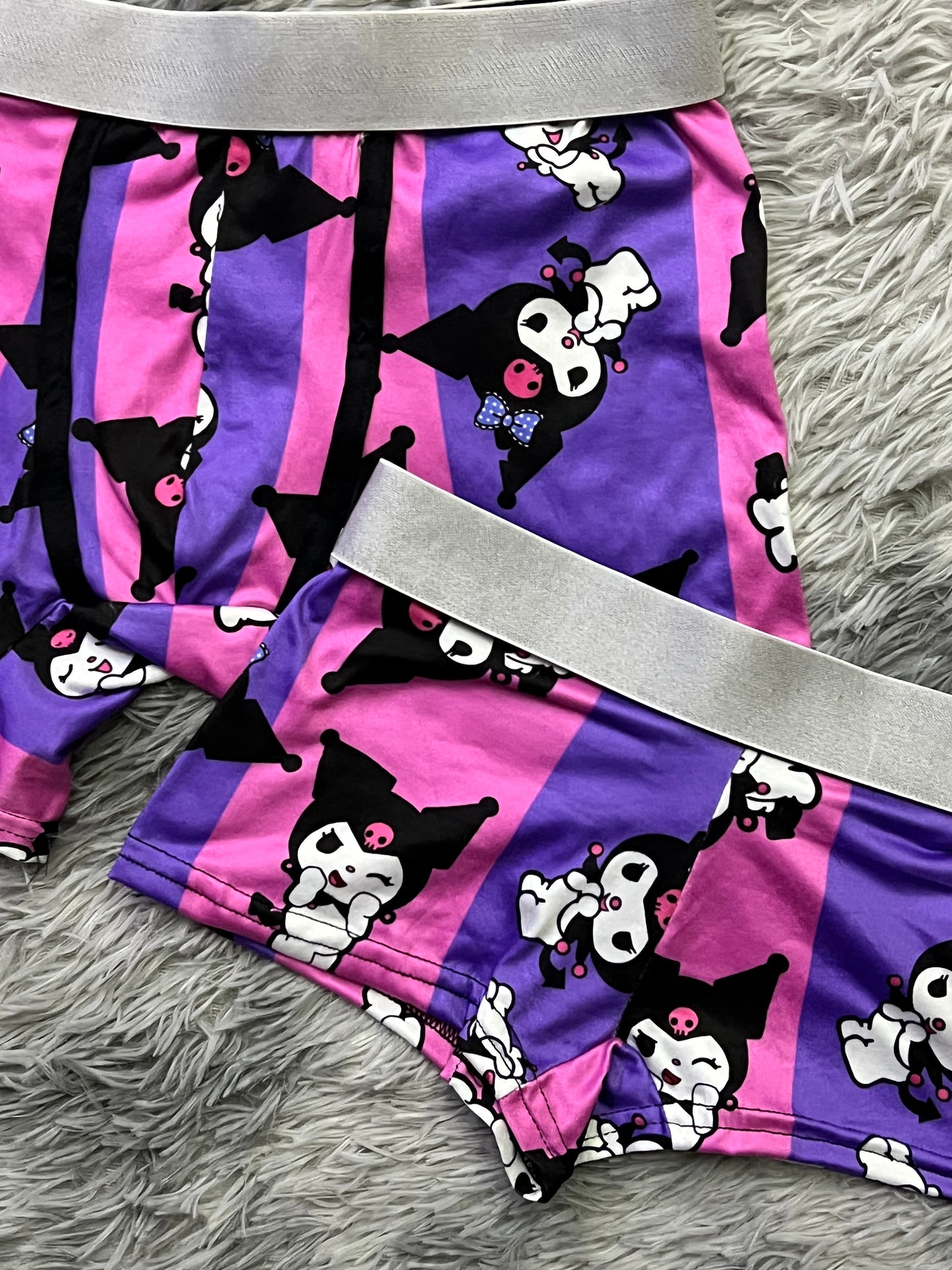 Kuromi purple/pink stripes matching boxer underwear