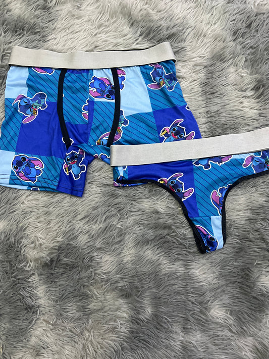 Stitch Plaid Matching Couples Underwear Set For Him And Her Includes Mens Boxer And Womens Thong In The Same Print