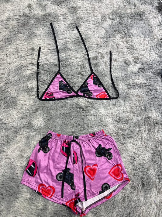 Motos Purple With Hearts Red Matching Top & Short