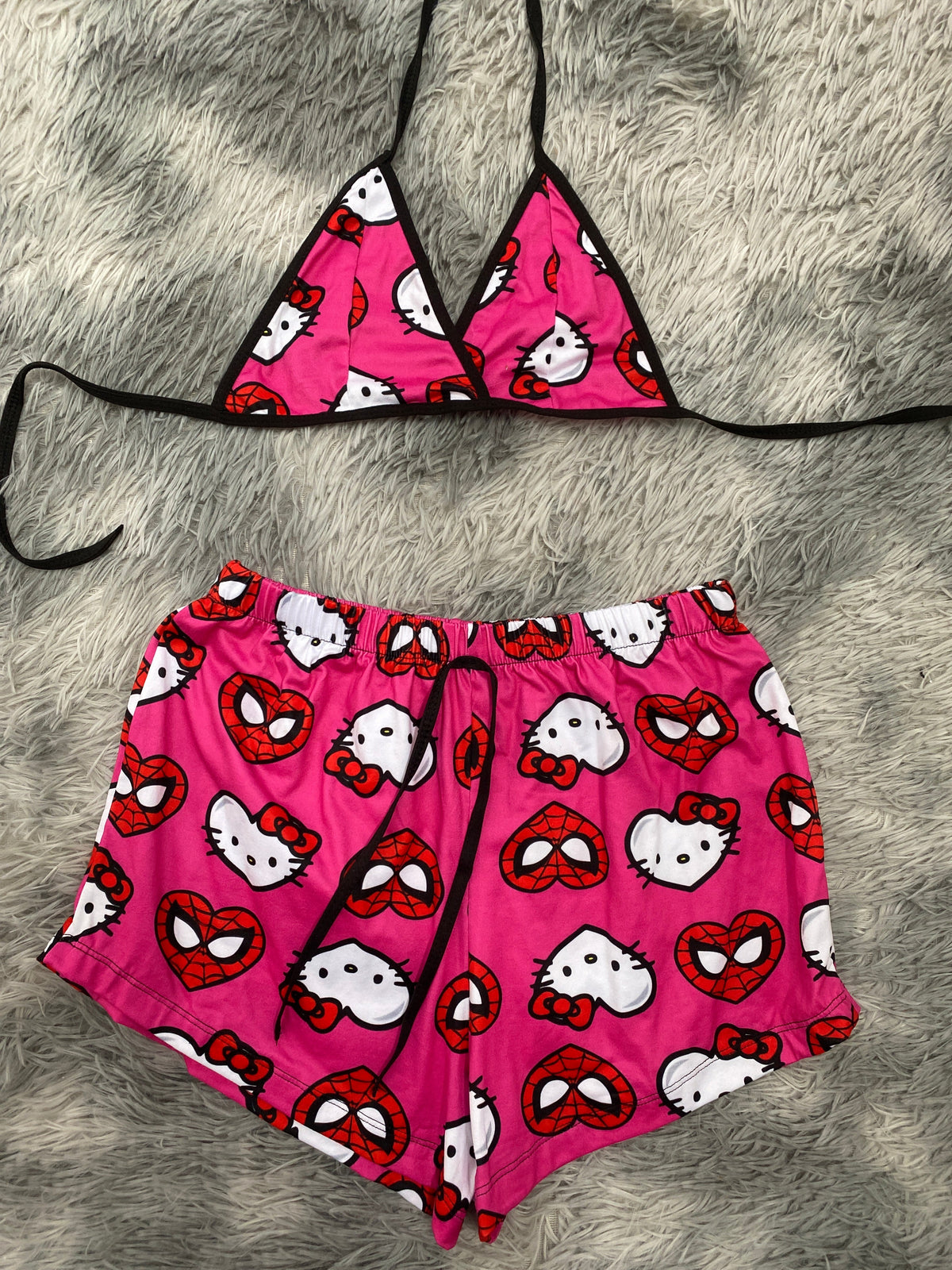 Spider Kitty Pink Background Bold Matching Top & Short