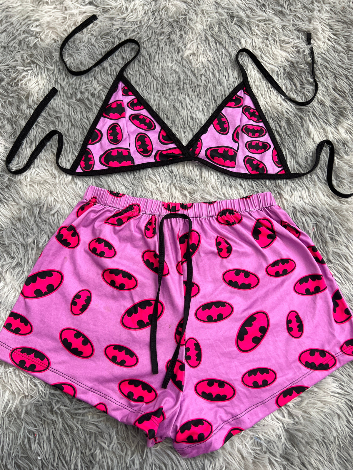 Bat Man Logo Pink Background Matching Top & Short