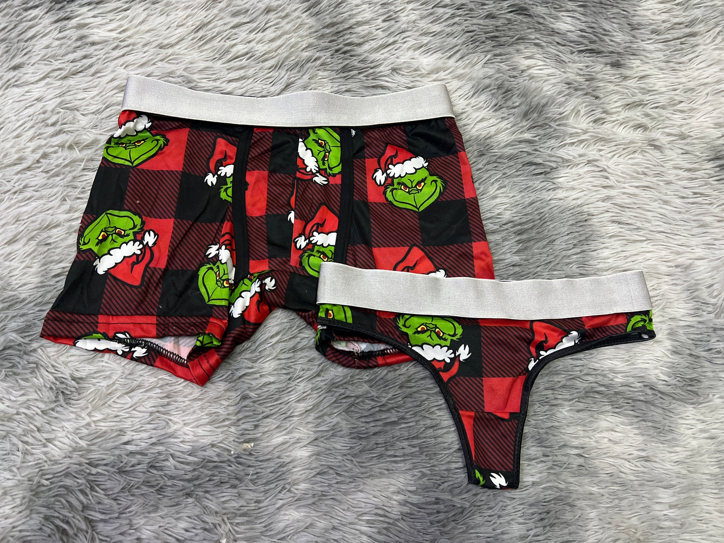 Grinch red checkered matching couples underwear christmas