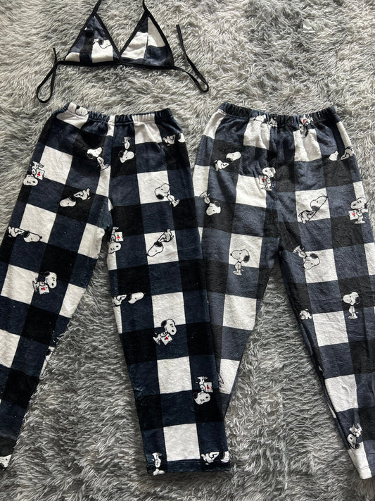 Snoopy Plaid White And Black Matching Plushie PJs - Fundies