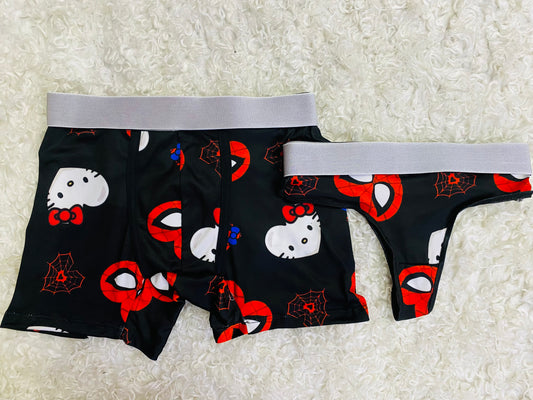 Hello kitty spiderman heart black background couples underwear XL