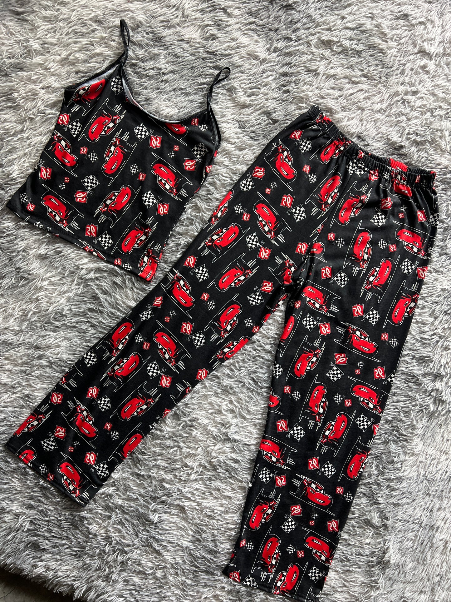 Cars pattern blouse and trousers