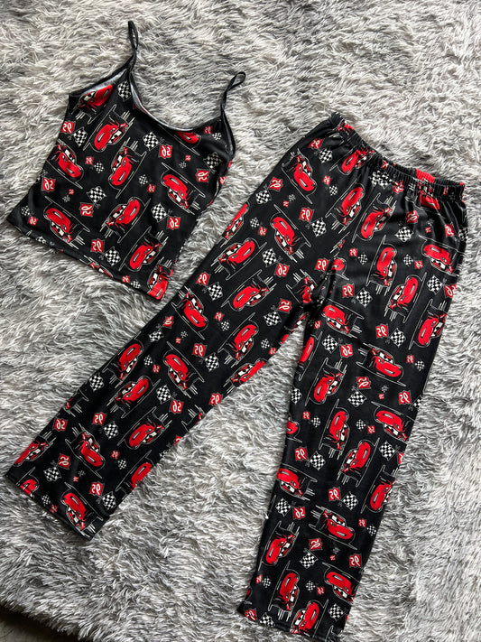 Cars pattern blouse and trousers