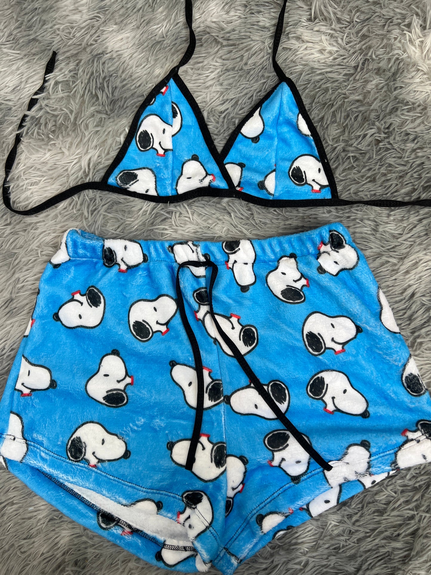 Snoopy Blue Plush Top & Shorts Set