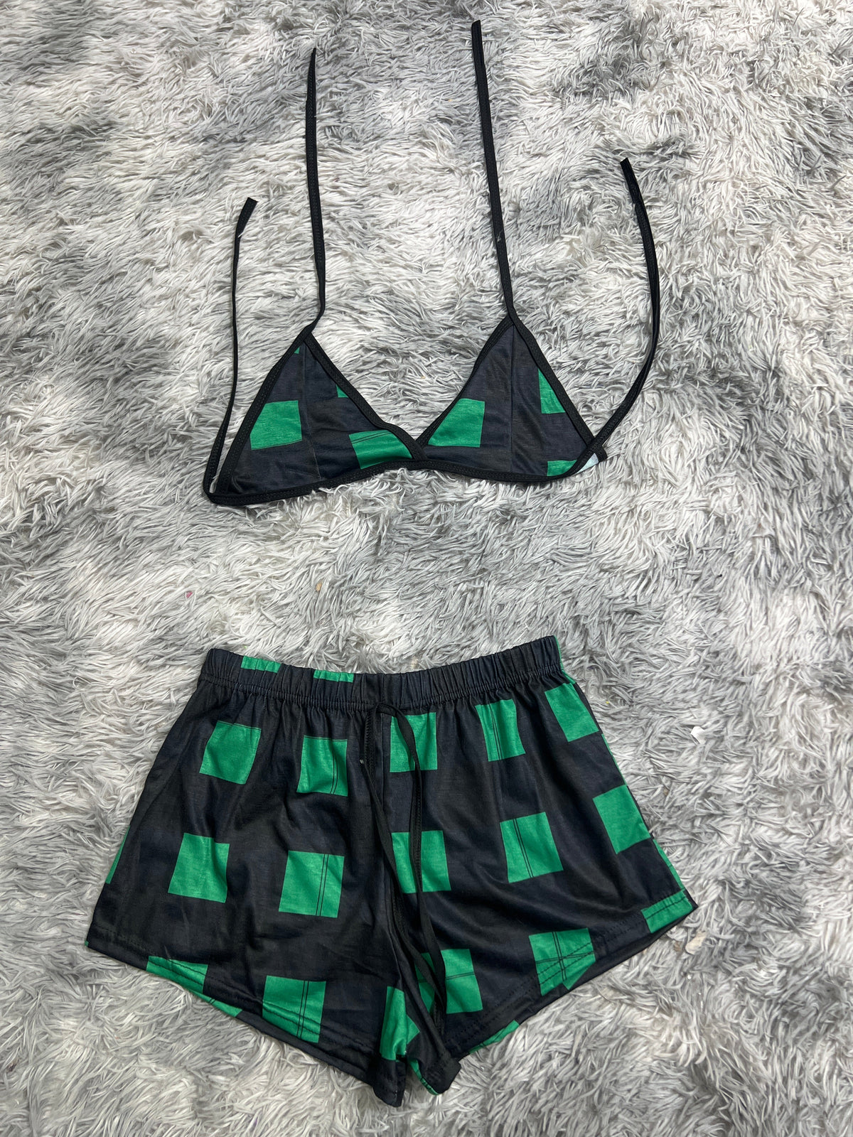 Plaid Green & Black Matching Top & Short