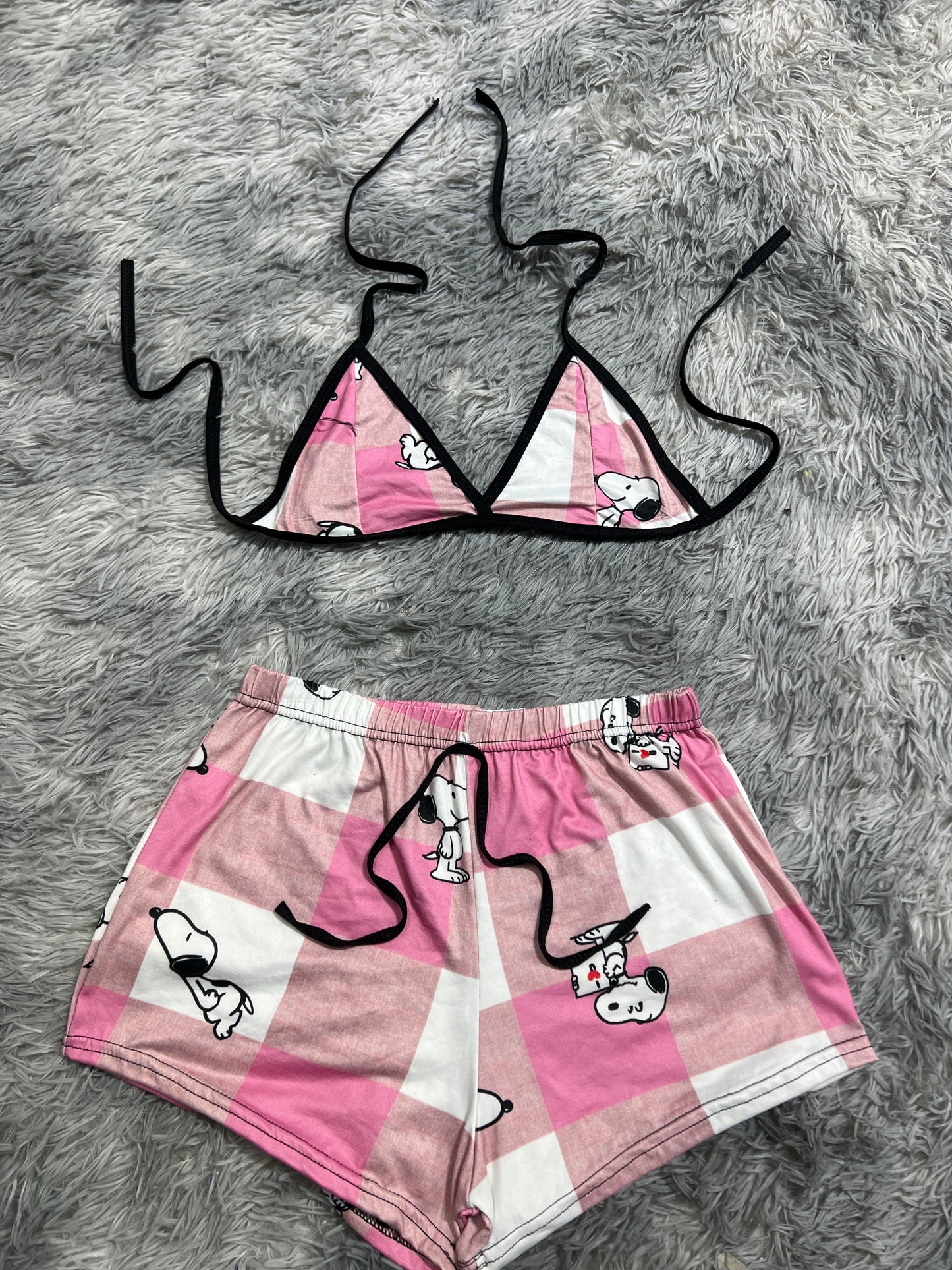 Snoopy Plaid Pink Brush Matching Top & Short - Fundies