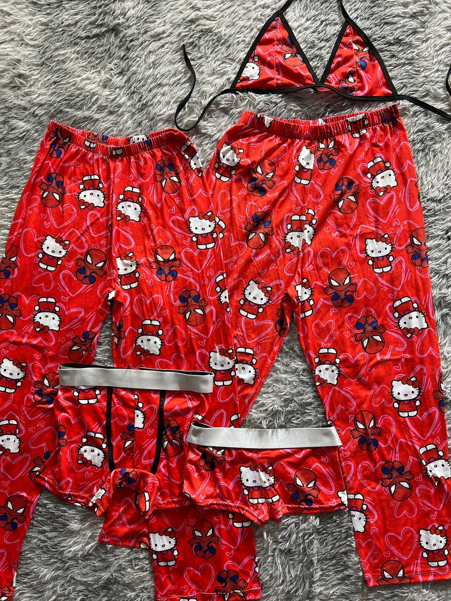 Spider Kitty Background Of Hearts Red 5 Piece PJ - Fundies