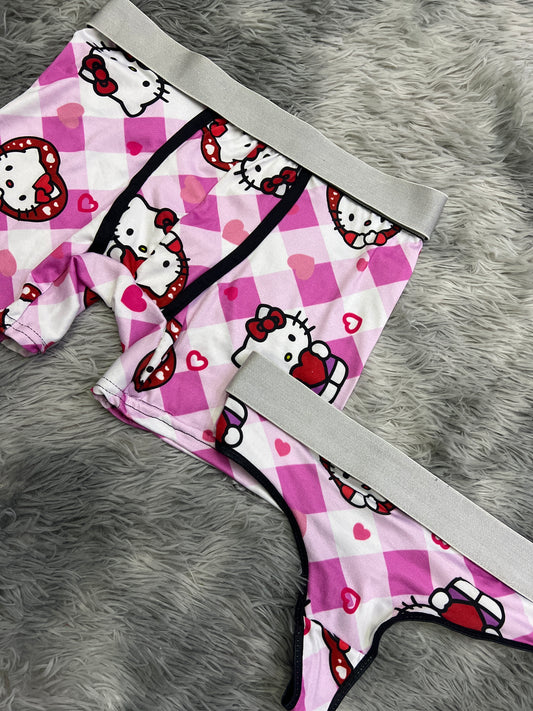 Hello Kitty Pink Matching Couples Underwear Set for Him and Her with Coordinated Design