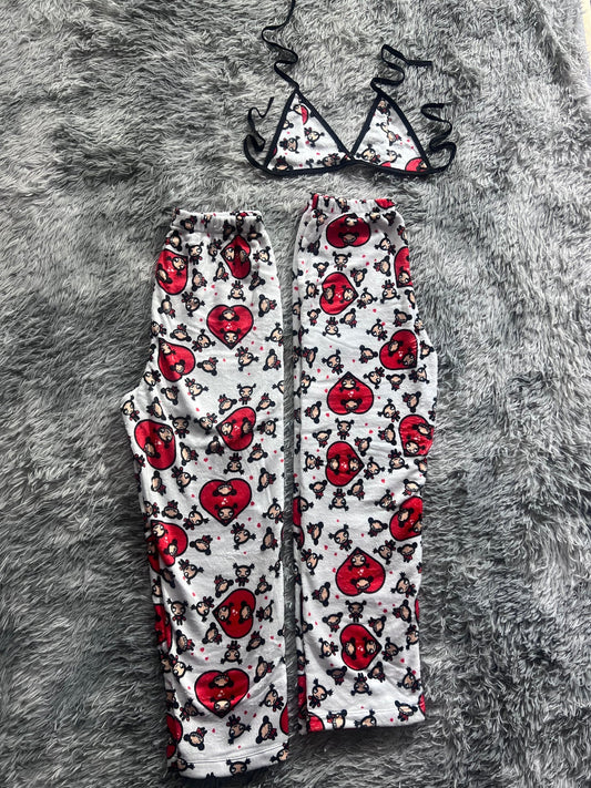 Pucca And Garu Hearts Red With Background White Matching Plushie PJs - Fundies