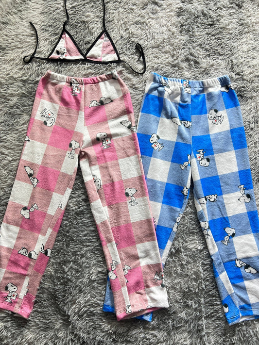 Snoopy Alternating Pink And Blue Checkered Matching Plushie PJs - Fundies