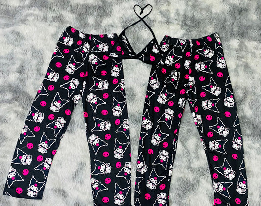 Kuromy Black and Fucsia plush pajama duo