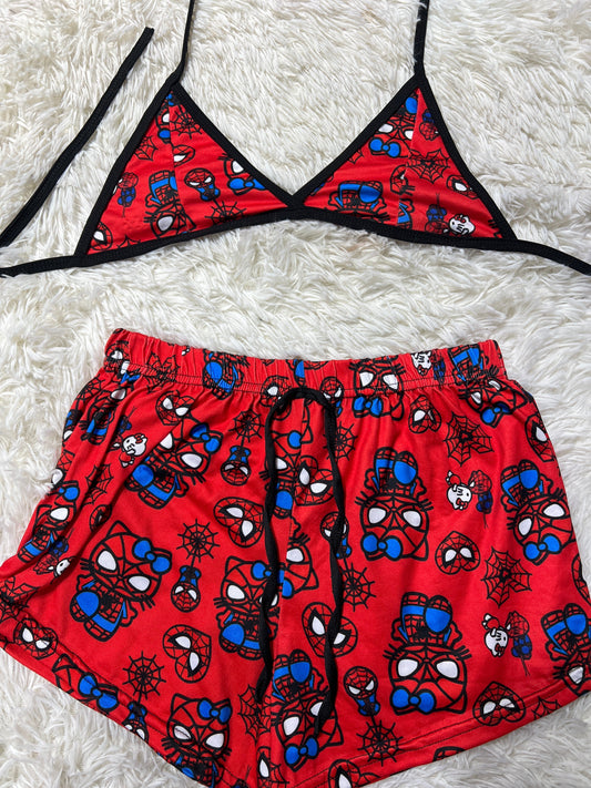 SpiderKitty Red Brush Matching Top & Short - Fundies