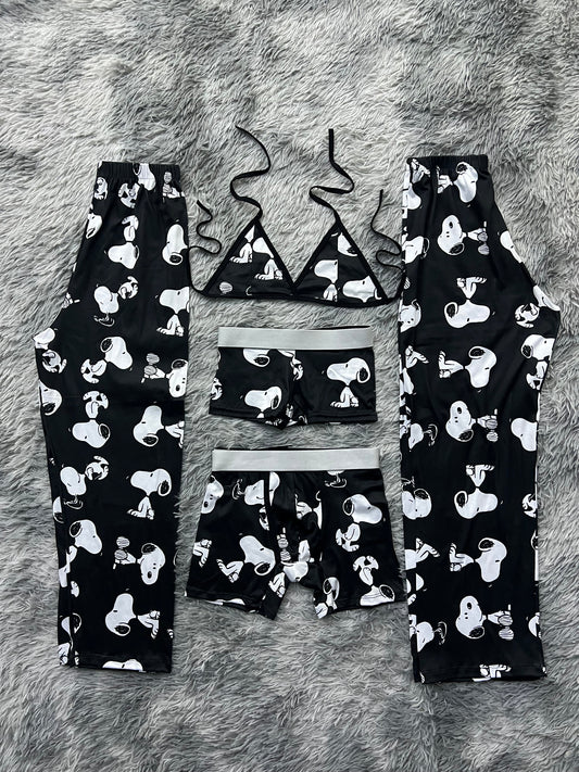 Snoopy Background Black 5 Piece PJ - Fundies