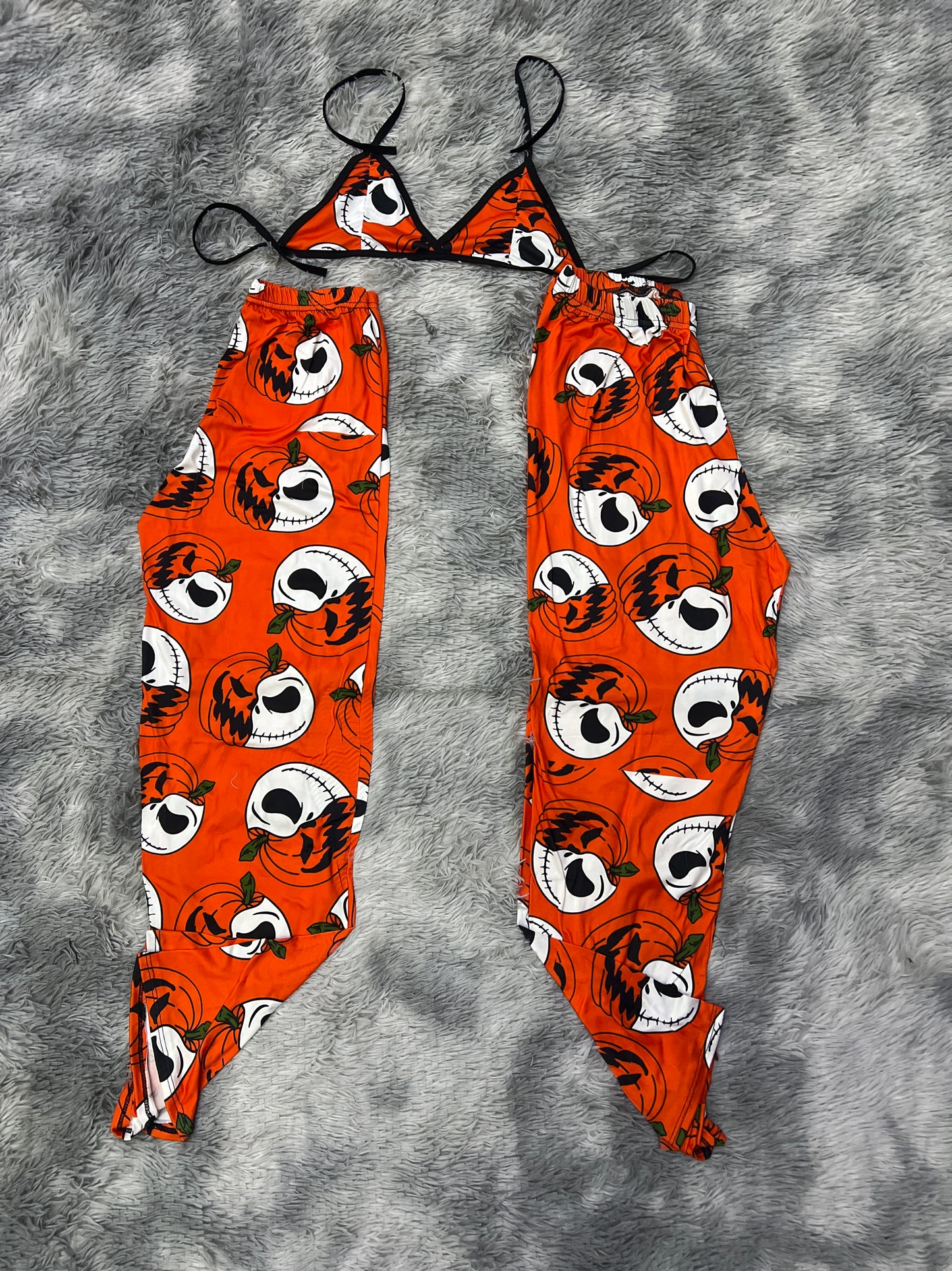 Jack pumpkin orange background Halloween Plush pajama duo