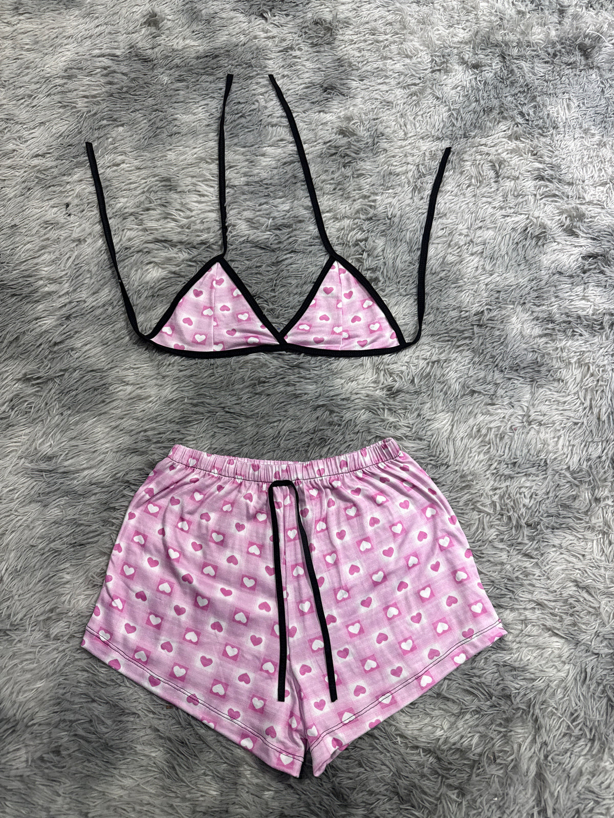 Plaid And Hearts Pink Matching Top & Short