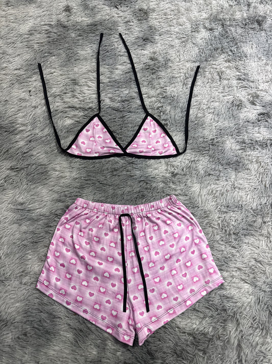 Plaid And Hearts Pink Matching Top & Short