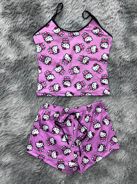 Hello Kitty Waving Blusa With Short One Size Of Brush Matching Top & Short - Fundies