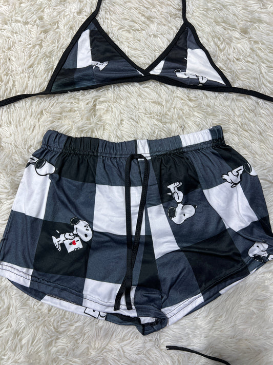 Snoopy Plaid Black Brush Matching Top & Short - Fundies