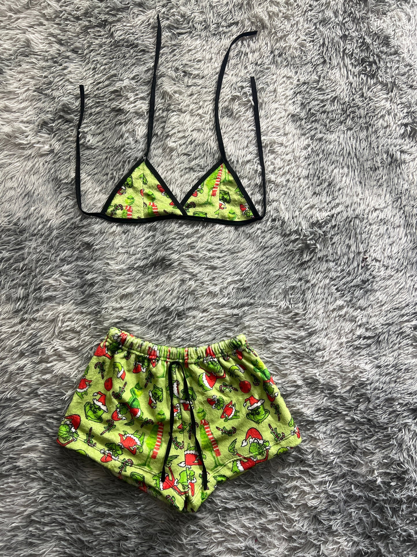 The Grinch Christmas Background Green Matching Top & Short - Fundies