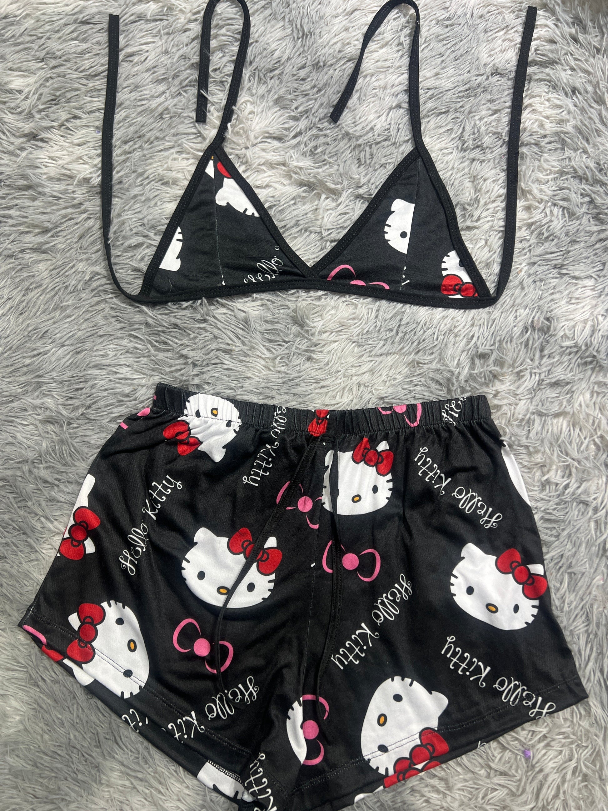 Hello Kitty Black With Bows Pink Brush Matching Top & Short - Fundies