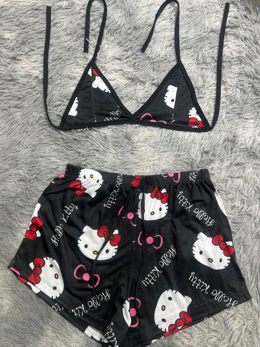 Hello Kitty Black With Bows Pink Brush Matching Top & Short - Fundies