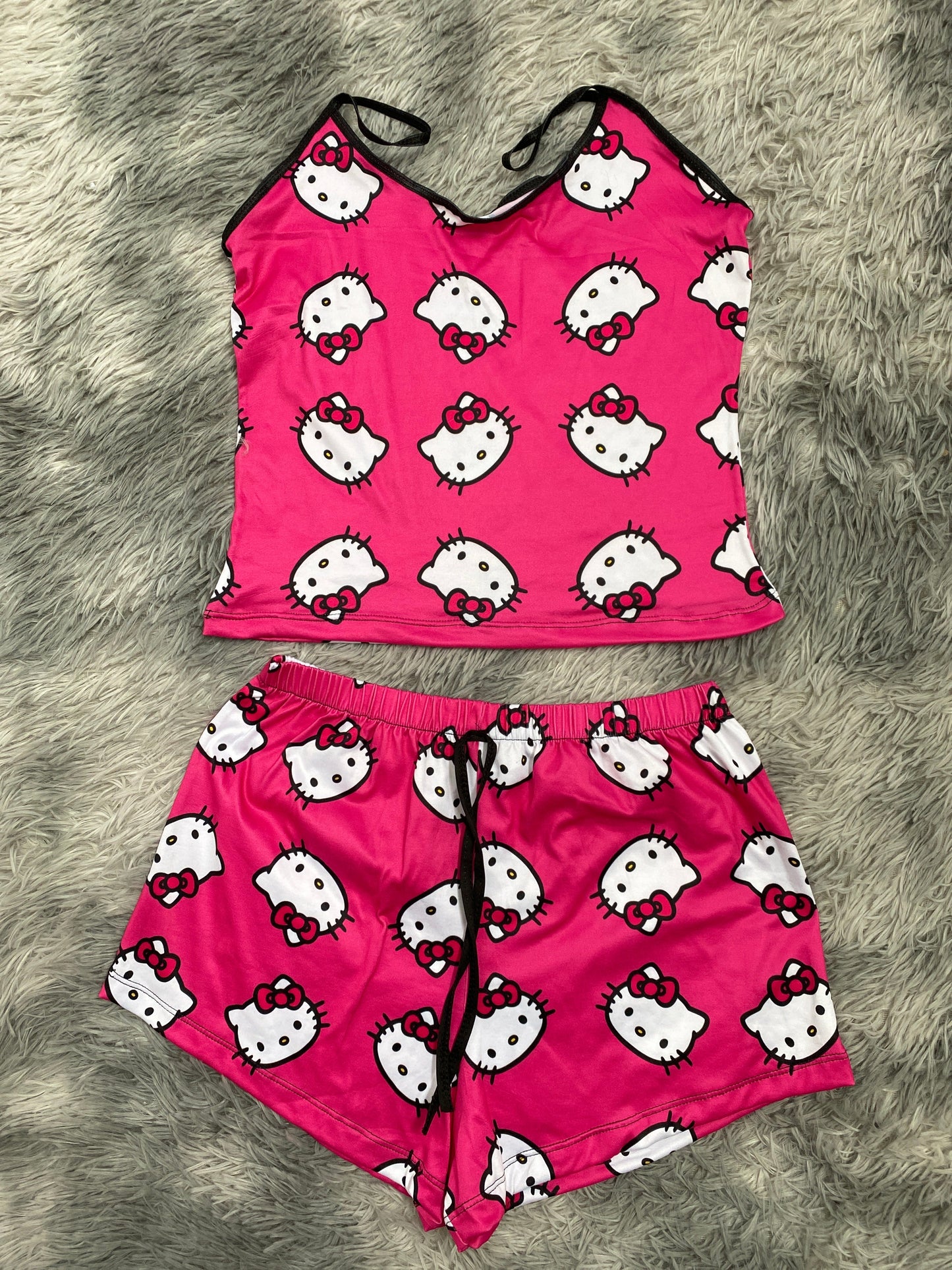 Hello Kitty Faces on Pink Pajama Top & Shorts Set