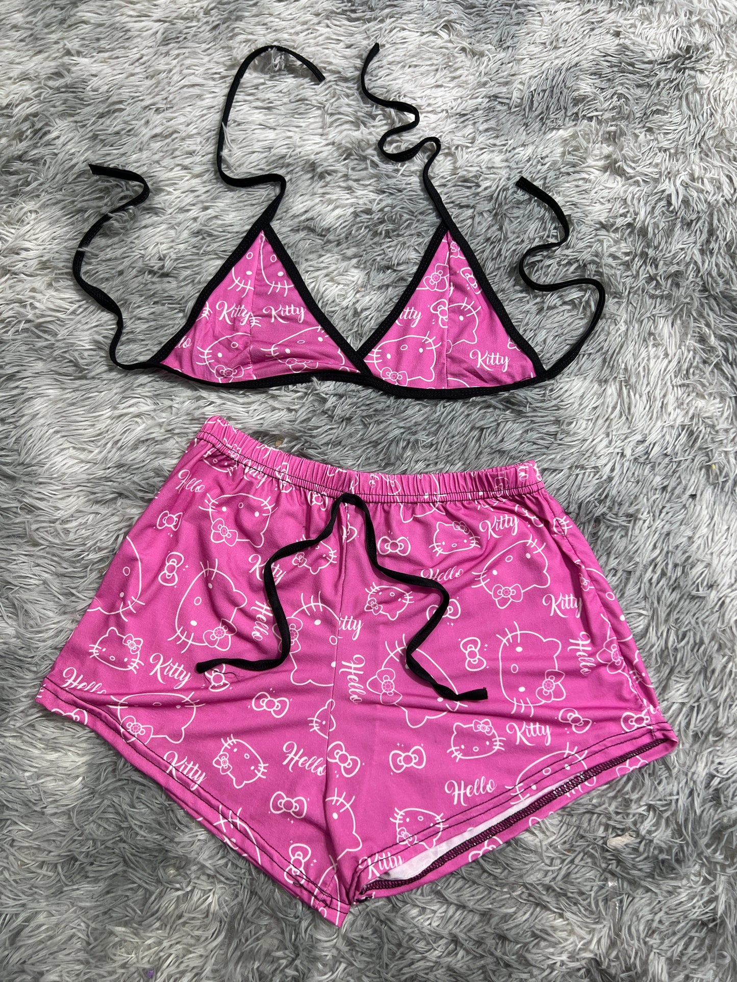 Hello Kitty Pink Letters Brush Matching Top & Short - Fundies