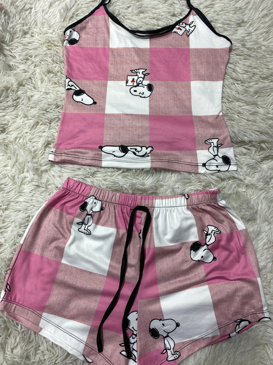 Snoopy Plaid Pink And White Women's Pajama Set - Fundies