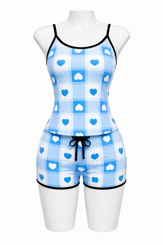 Heart Blue Plaid Women's Pajama Set