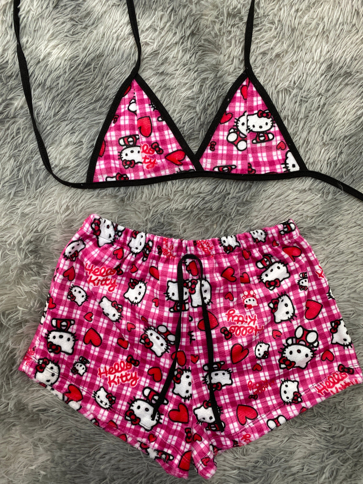 Kitty Checkered Pink Matching Top & Short