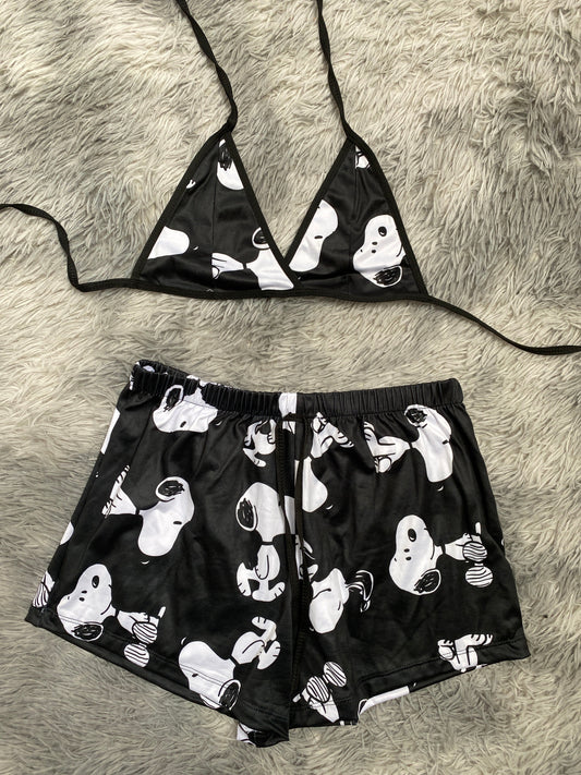 Snoopy Black Top & Shorts Set