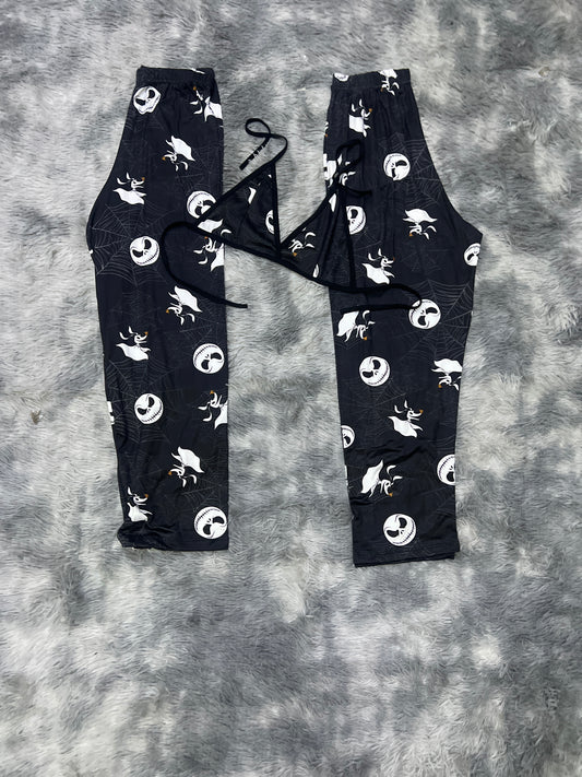 Jack and zero cobwebs black background Halloween Plush pajama duo