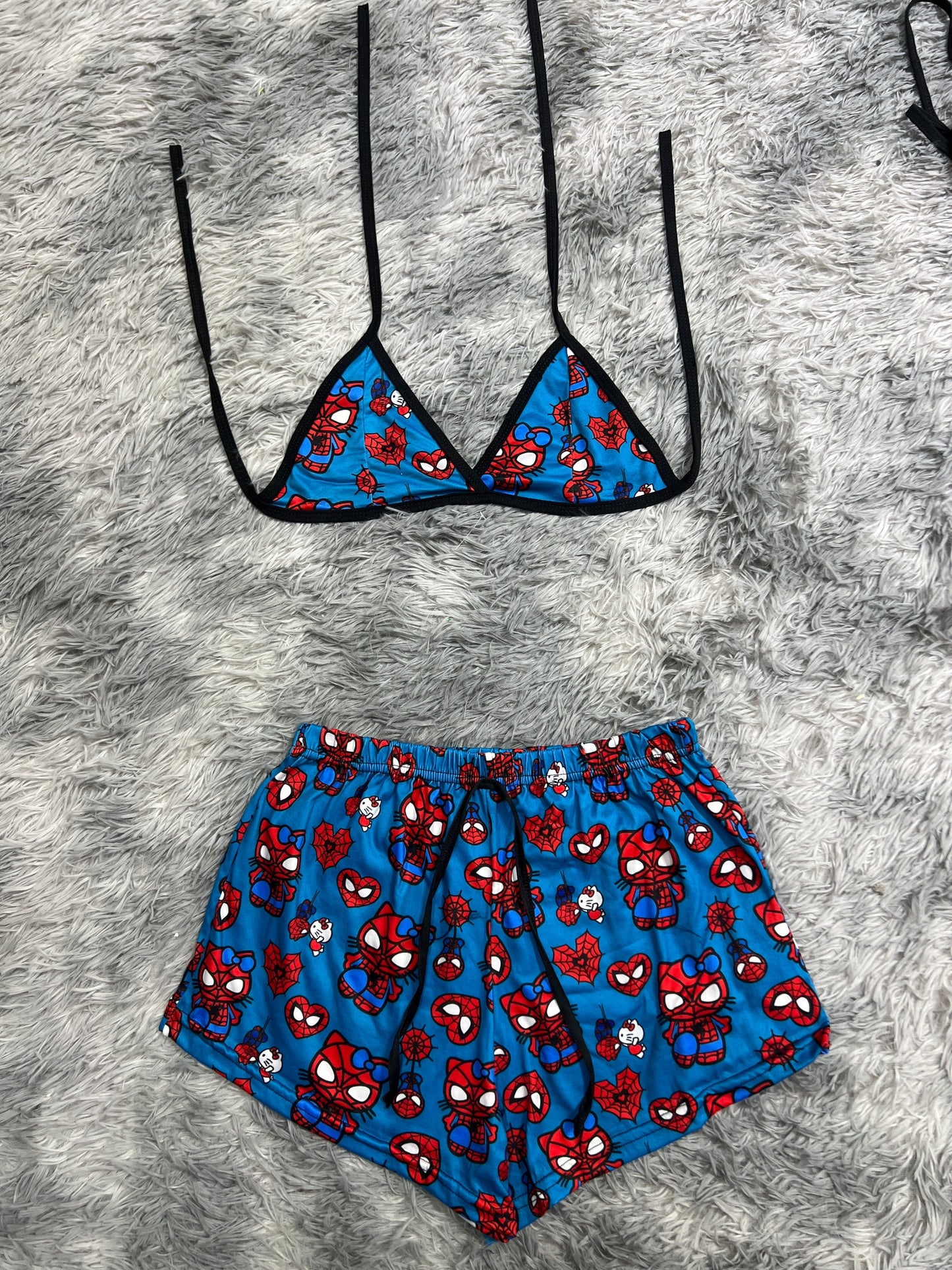 SpiderKitty Blue Hearts Brush Matching Top & Short - Fundies