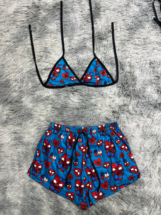 SpiderKitty Blue Hearts Brush Matching Top & Short - Fundies